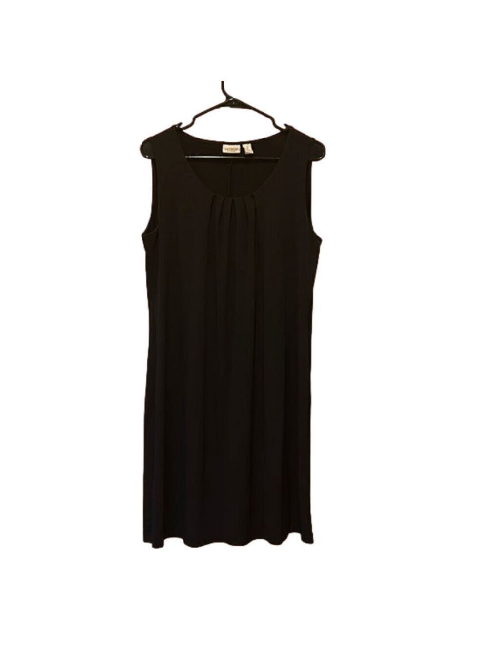 Chico’s Easywear Black Pleated Front Knee Length Sleeveless Shift Dress Size 2
